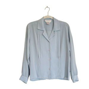 Laura Scott Vintage Long Sleeve Button Up Blouse in Blue - Size 2P